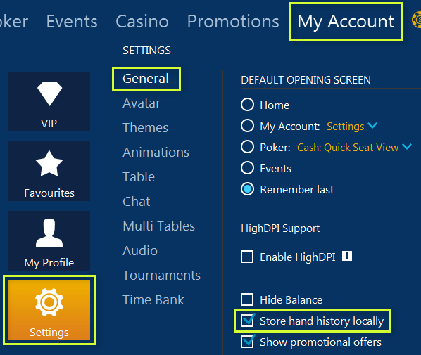In the lobby open "My Account" → "Settings" → the "General" section.