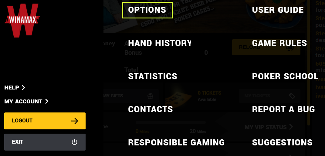 In the menu pick "Options".